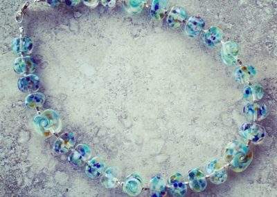 Recycled glass bead necklace, beads made from a wine bottle
