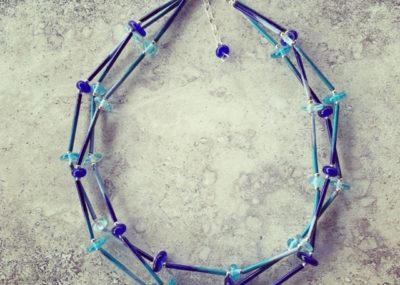 Layered recycled glass and enamel tube necklace