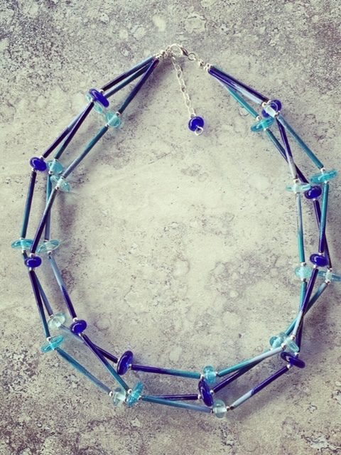 Layered recycled glass and enamel tube necklace