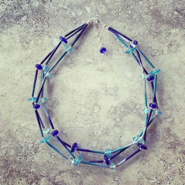 Layered recycled glass and enamel tube necklace