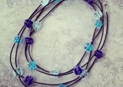 Recycled glass bead necklace with neoprene tube