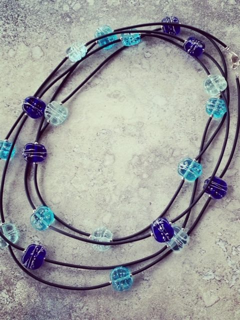 Recycled glass bead necklace with neoprene tube