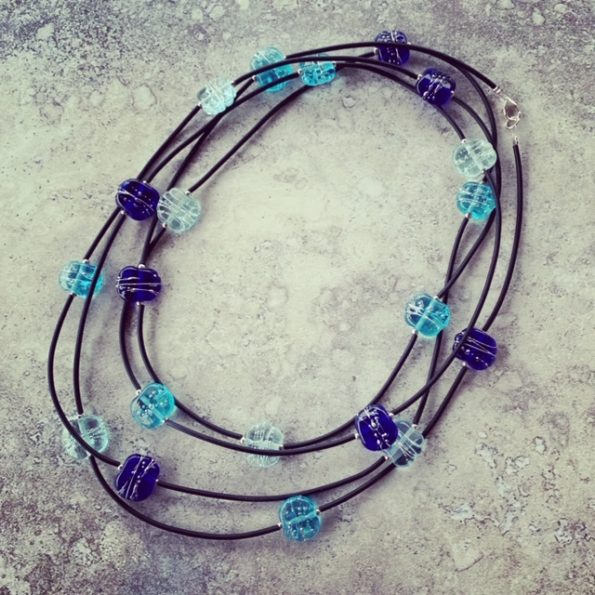 Recycled glass bead necklace with neoprene tube