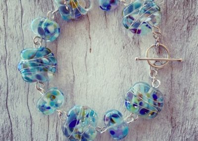 Blue recycled glass wine bottle bracelet