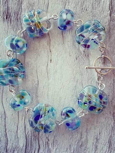 Blue recycled glass wine bottle bracelet