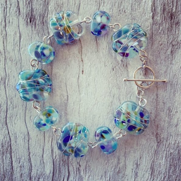 Blue recycled glass wine bottle bracelet