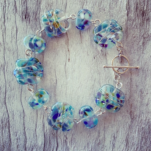 Blue recycled glass wine bottle bracelet