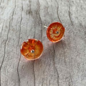 orange stud flower earrings