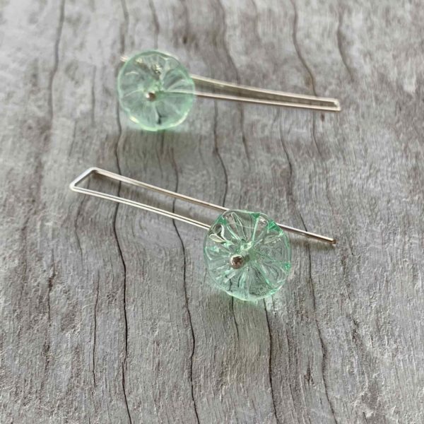long pretty green flower earrings for spring