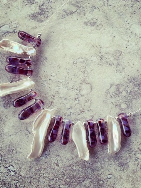 Recycled glass beads and freshwater pearls