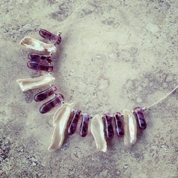 Recycled glass beads and freshwater pearls