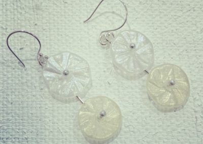 Silver and gold glass flower earrings