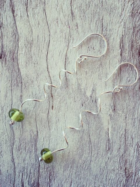 Recycled glass earrings, beads made from a wine bottle