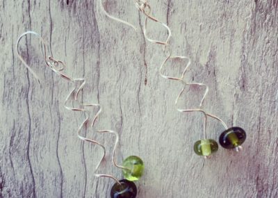 Green recycled glass spiral earrings