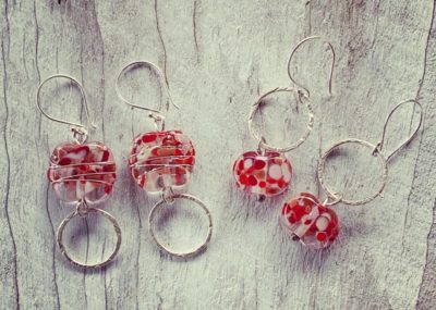 Recycled glass bead earrings, beads made from a wine bottle