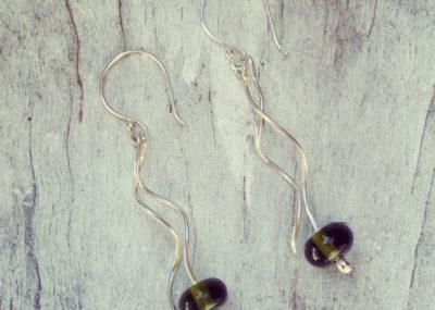 Recycled glass earrings, beads made from a Bethany Wine bottle