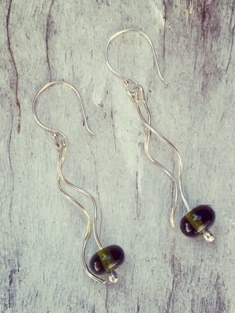 Recycled glass earrings, beads made from a Bethany Wine bottle