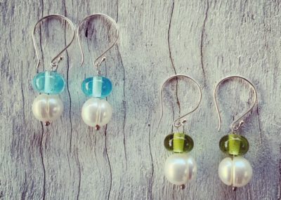 Pearl and Recycled Glass Bead Earrings