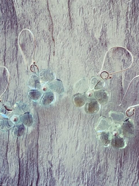 Pretty recycled glass flower earrings