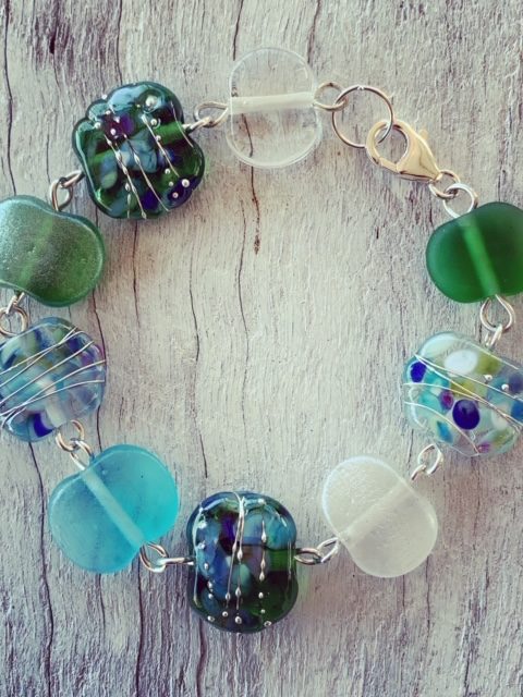 Gin and Tonic recycled glass bead bracelet