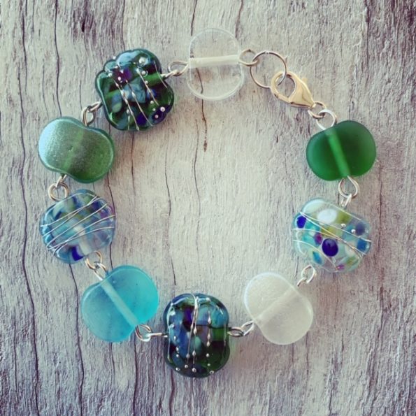 Gin and Tonic recycled glass bead bracelet