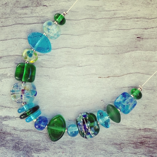 Bombay Sapphire and Tanqueray Gin - recycled glass necklace