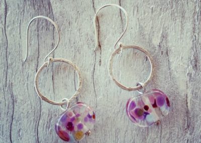 Recycled sterling silver and recycled glass earrings