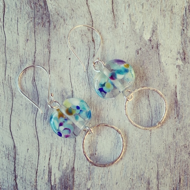 Recycled glass earrings, beads made from a wine bottle