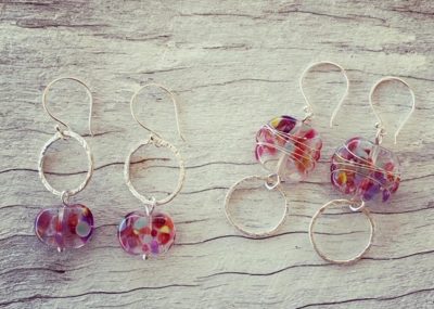 Delicious recycled glass earrings made from a wine bottle