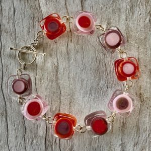 pink purple and coral glass bead bracelet