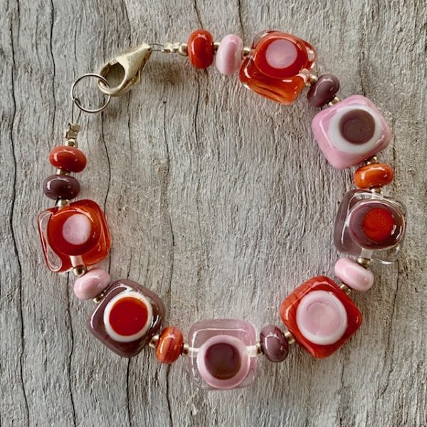 pink purple coral glass bead bracelet