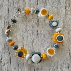 Mustard and grey glass bead bracelet