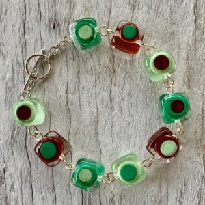 brown and green glass bead bracelet