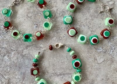 brown and green glass bead bracelets