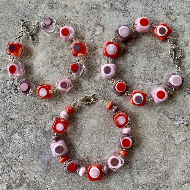 pink purple coral glass bead bracelets