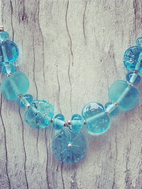 Bombay Sapphire Gin recycled glass bead necklace