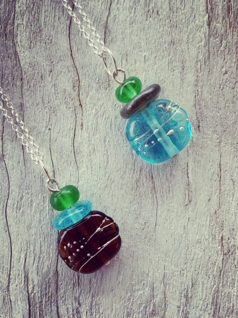 Gin bottle pendants - recycled glass beads made from gin bottles