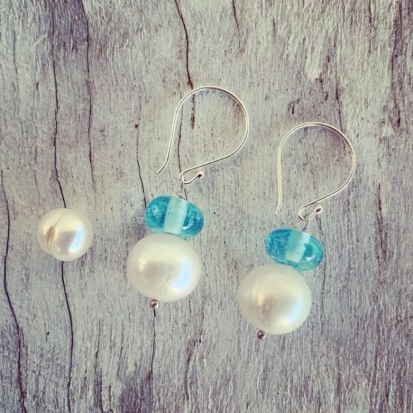 Pearl and Recycled glass earrings