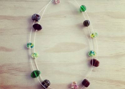 Pink, brown, green long recycled glass necklace