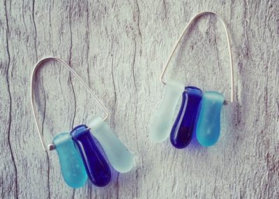 Blue recycled glass earrings