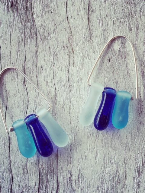 Blue recycled glass earrings