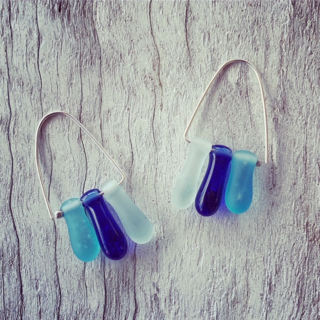 Blue recycled glass earrings