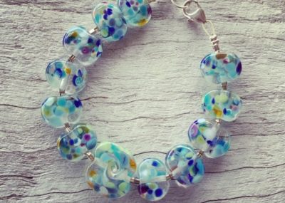 blue wave recycled glass bead bracelet