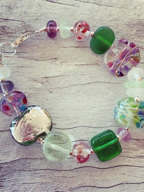 Beautiful recycled glass bracelet from all sorts of recycled glass objects