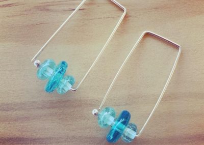 Long, rectangle Bombay Sapphire Gin recycled glass bead hoop earrings