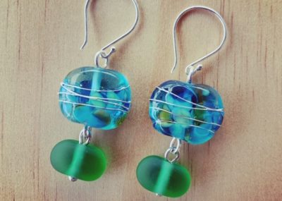 Bombay Sapphire and Tanqueray Gin recycled glass earrings