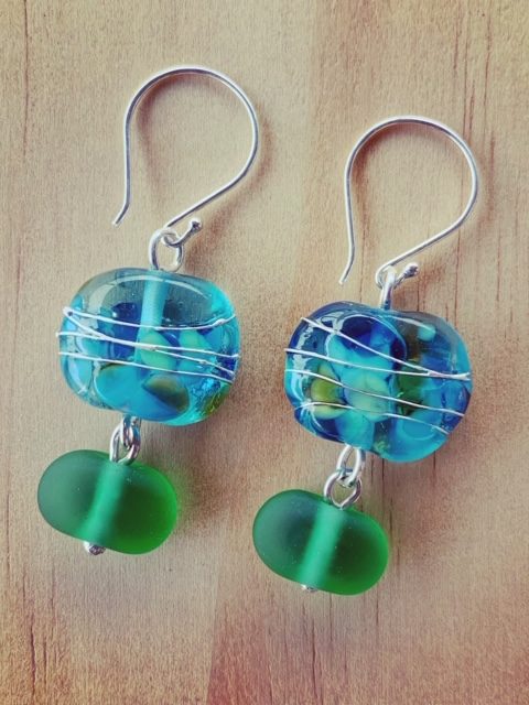 Bombay Sapphire and Tanqueray Gin recycled glass earrings
