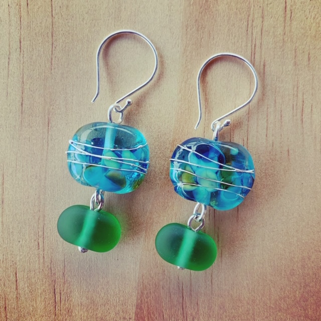 Bombay Sapphire and Tanqueray Gin recycled glass earrings