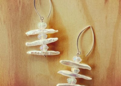 Dichroic glass and pearl earrings