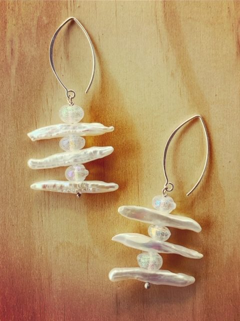 Dichroic glass and pearl earrings